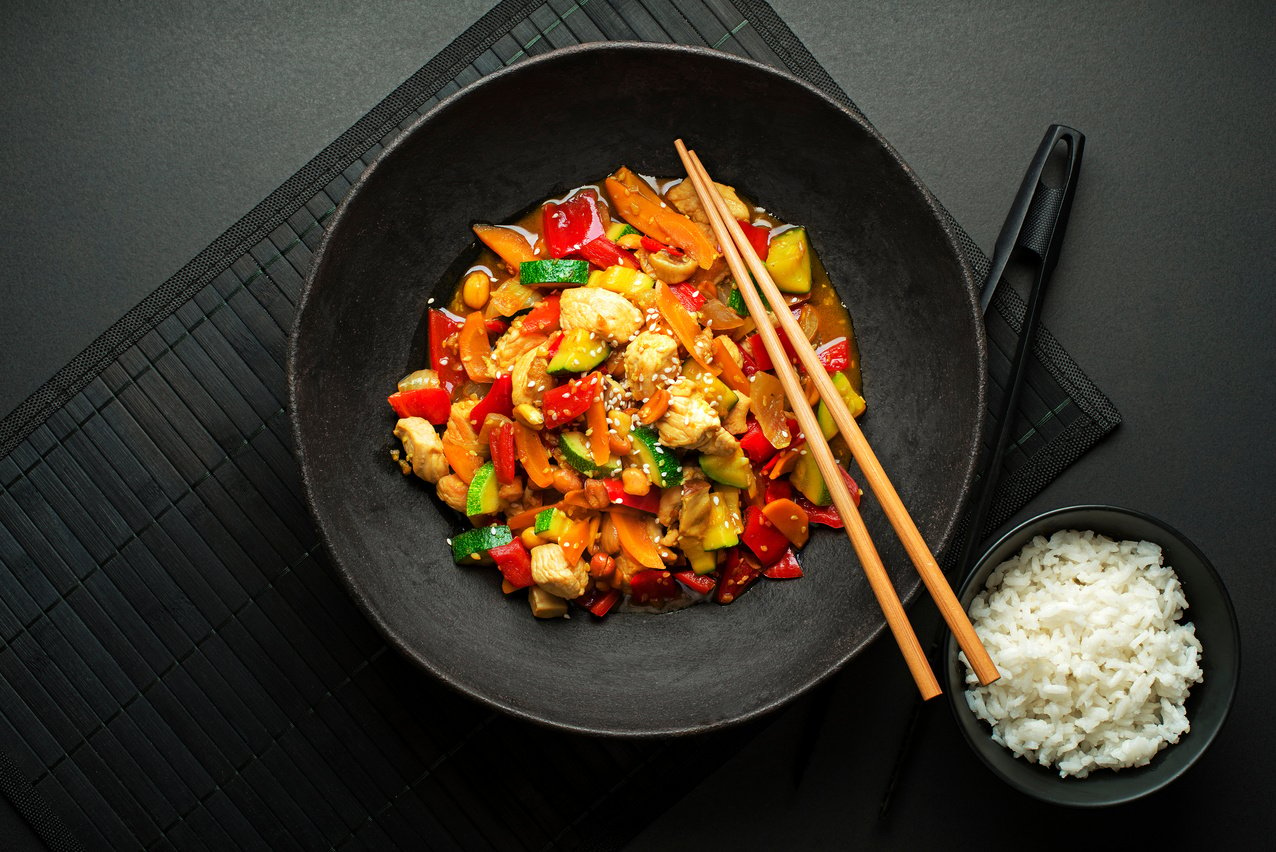 Chinese food with meat and vegetables